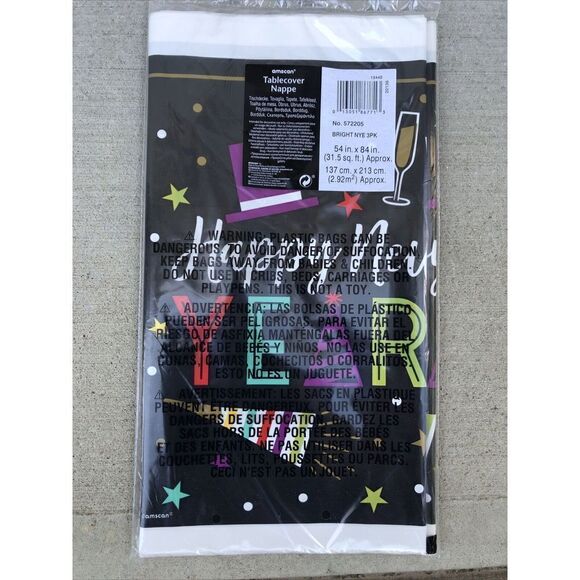 Happy New Years  3 Pk Plastic Table covers 54"x84" Multi Colors On Outside - Picture 4 of 6